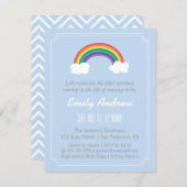 Blauwe en witte Chevron, regenboogBaby shower Kaart (Voorkant / Achterkant)