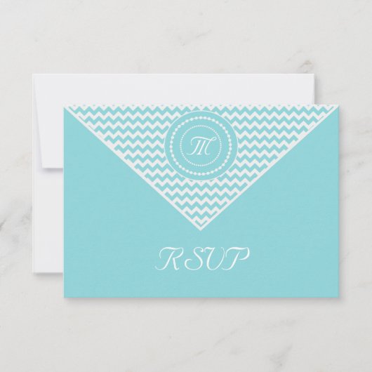 Blauwe en witte Chevron RSVP Kaartje (Voorkant)