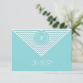 Blauwe en witte Chevron RSVP Kaartje (Staand voorkant)