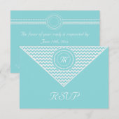 Blauwe en witte Chevron RSVP Kaartje (Voorkant / Achterkant)
