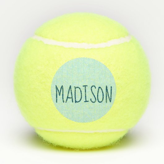 Blauwe en witte Chevron Super Cute Custom Name Tennisballen (Achterkant)