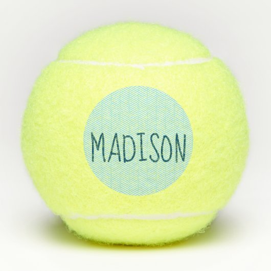 Blauwe en witte Chevron Super Cute Custom Name Tennisballen (Voorkant)