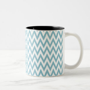 Blauwe en witte Chevron Tweekleurige Koffiemok