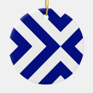 Blauwe en witte Chevrons Keramisch Ornament