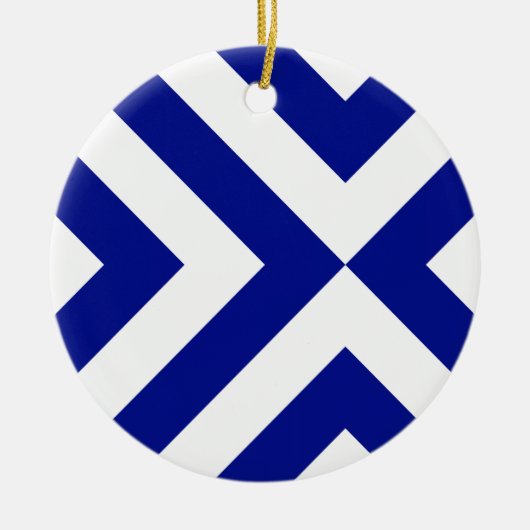 Blauwe en witte Chevrons Keramisch Ornament (Voorkant)