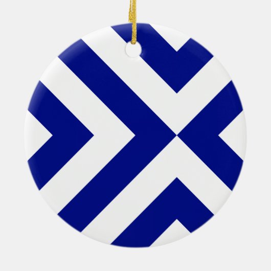 Blauwe en witte Chevrons Keramisch Ornament (Achterkant)