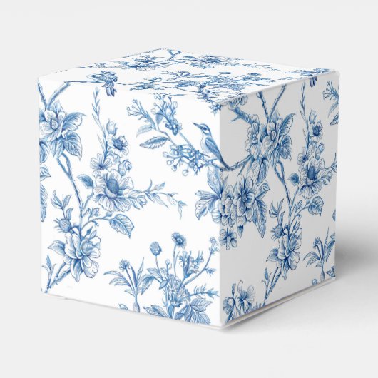 Blauwe en witte Chinoiserie Bloemvogels Bedankdoosjes (Achterkant)