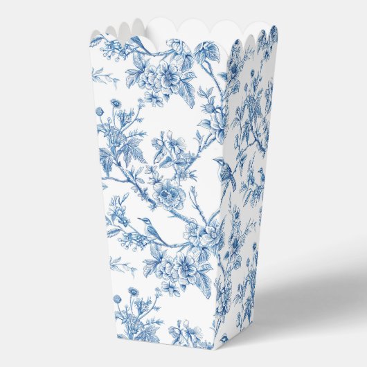 Blauwe en witte Chinoiserie Bloemvogels Bedankdoosjes (Voorkant)
