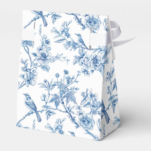 Blauwe en witte Chinoiserie Bloemvogels Bedankdoosjes (Achterkant)
