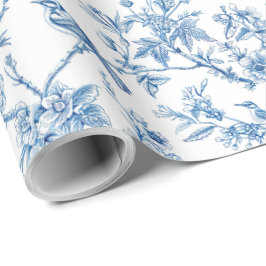 Blauwe en witte Chinoiserie Bloemvogels Cadeaupapier