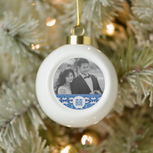 Blauwe en witte Chinoiserie - bruiloft Keramische Bal Ornament (Boom)