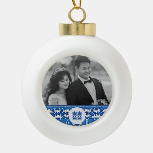 Blauwe en witte Chinoiserie - bruiloft  Keramische Bal Ornament (Voorkant)