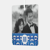 Blauwe en witte Chinoiserie - bruiloft Metalen Ornament (Voorkant links)