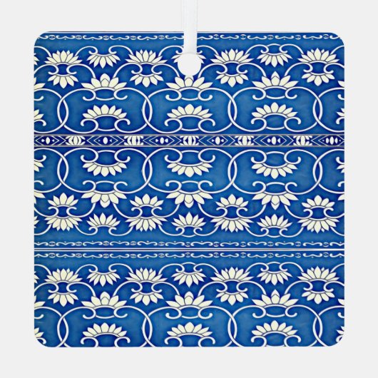 Blauwe en witte Chinoiserie - bruiloft Metalen Ornament (Achterkant)