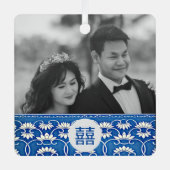 Blauwe en witte Chinoiserie - bruiloft Metalen Ornament (Voorkant)