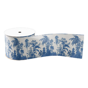 Blauwe en witte Chinoiserie Grosgrain Lint