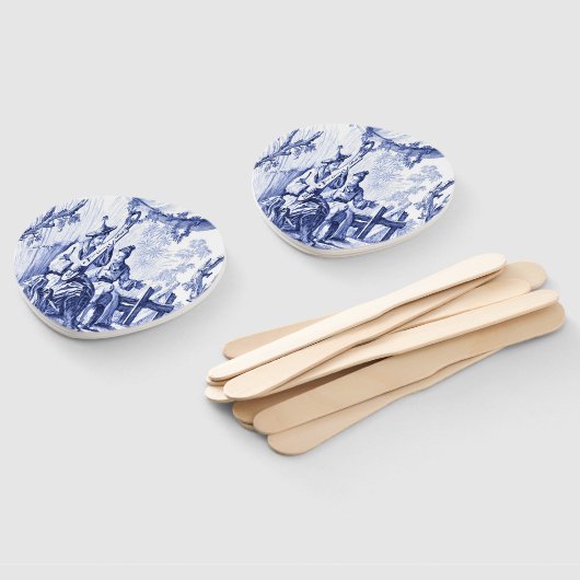 Blauwe en witte Chinoiserie Handwaaier (Niet-gemonteerd)