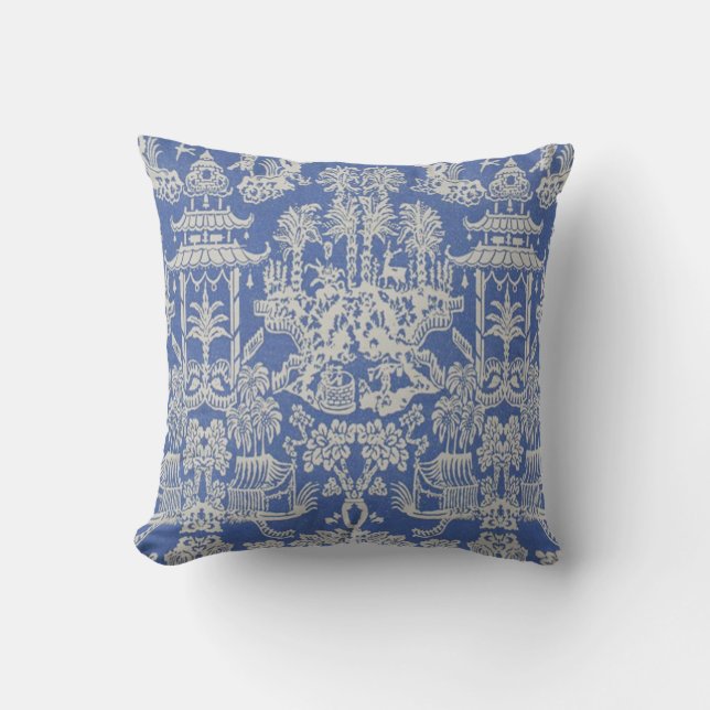 Blauwe en witte Chinoiserie Kussen (Voorkant)