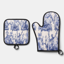 Blauwe en witte Chinoiserie Ovenwant & Pannenlap Set