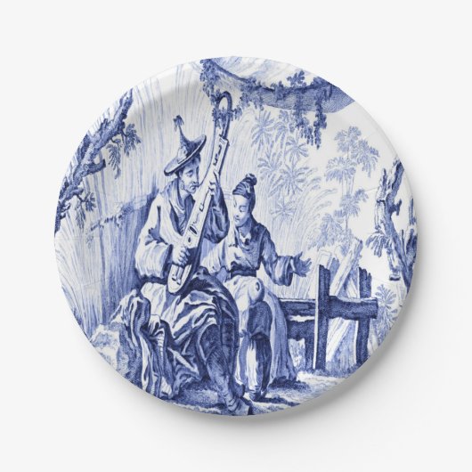 Blauwe en witte Chinoiserie Papieren Bordje (Voorkant)