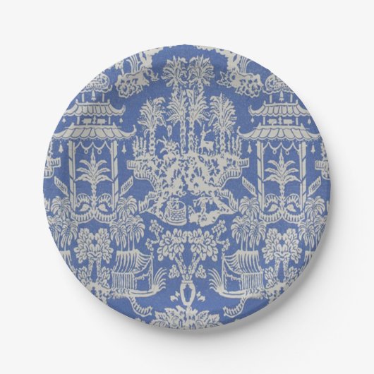 Blauwe en witte Chinoiserie Papieren Bordje (Voorkant)