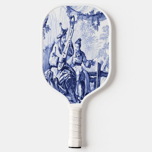 Blauwe en witte Chinoiserie Pickleball Paddle (Achterkant)