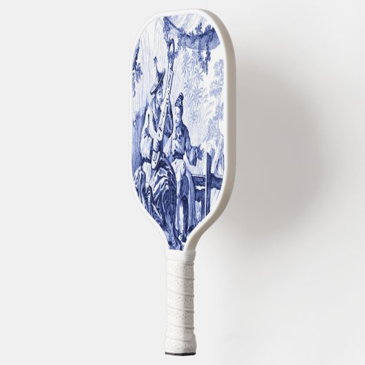 Blauwe en witte Chinoiserie Pickleball Paddle (Links)