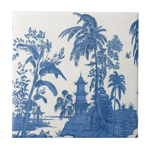 Blauwe en witte Chinoiserie Tegeltje (Voorkant)
