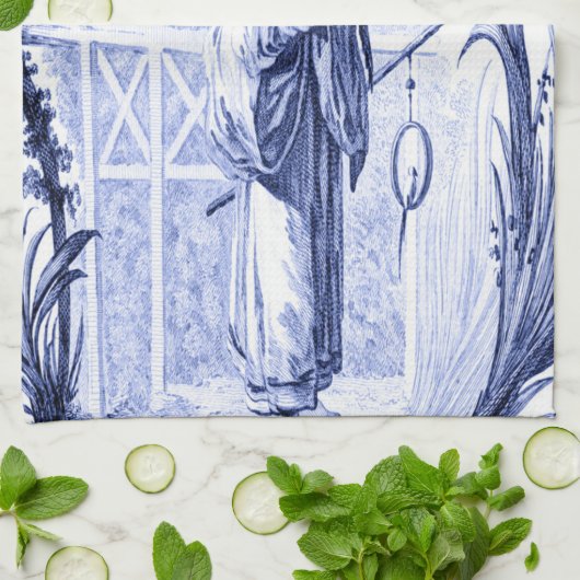 Blauwe en witte Chinoiserie Theedoek (Gevouwen)