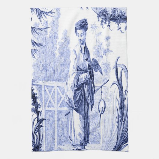 Blauwe en witte Chinoiserie Theedoek (Verticaal)