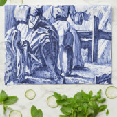 Blauwe en witte Chinoiserie Theedoek (Gevouwen)