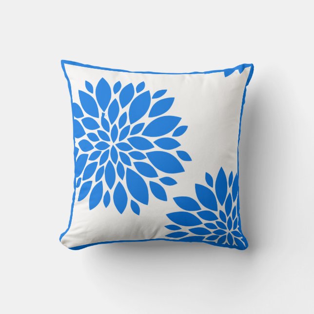 Blauwe en witte chrysanthemum Pillow Kussen (Voorkant)