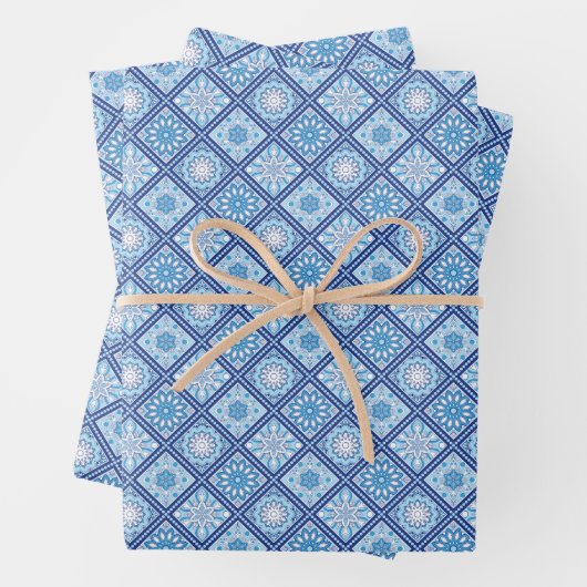 Blauwe en witte cirkel Mandala Inpakpapier Vel (In situ)