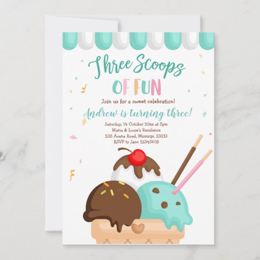 Blauwe en witte crème Drie snoep vun Kaart (Voorkant)