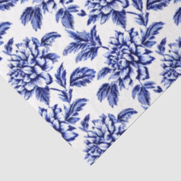 Blauwe en Witte Dahlia Bloemen Toile de Jouy Tissuepapier