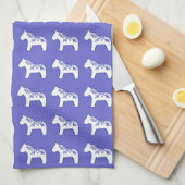 Blauwe en witte Dala Horse Kitchen handdoeken (Quarter Fold)
