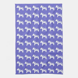 Blauwe en witte Dala Horse Kitchen handdoeken