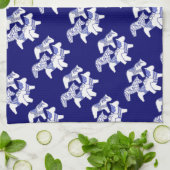 Blauwe en witte Dala Horses Keukenhanddoeken (Gevouwen)