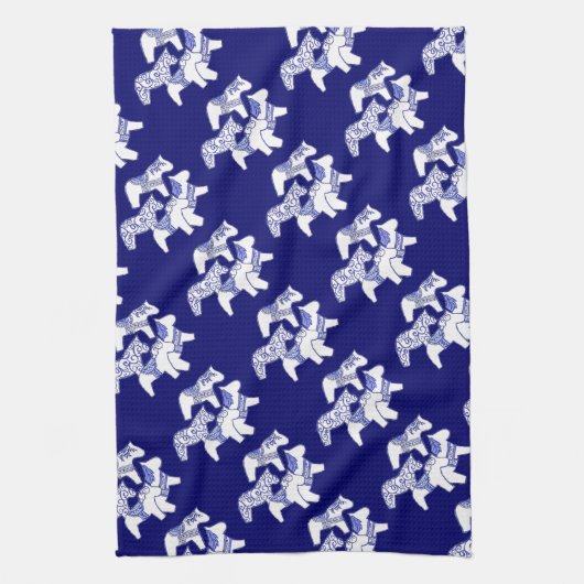 Blauwe en witte Dala Horses Keukenhanddoeken (Verticaal)