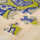 Blauwe en witte Dala Paarden Puzzle Legpuzzel (Zijkant)