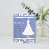 Blauwe en witte Damask Bridal Shower Invitation Kaart (Staand voorkant)