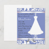 Blauwe en witte Damask Bridal Shower Invitation Kaart (Voorkant / Achterkant)