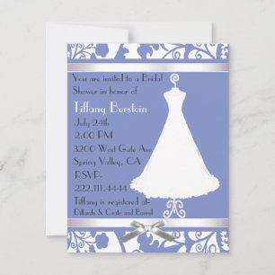 Blauwe en witte Damask Bridal Shower Invitation Kaart