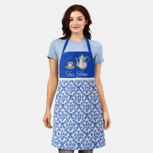 Blauwe en witte Damask met Tea Pot en Cup Schort