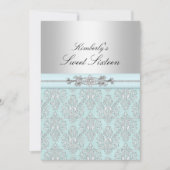 Blauwe en witte Damask Sweet 16 aankondigingen (Voorkant)