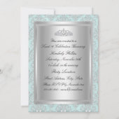 Blauwe en witte Damask Sweet 16 aankondigingen (Achterkant)