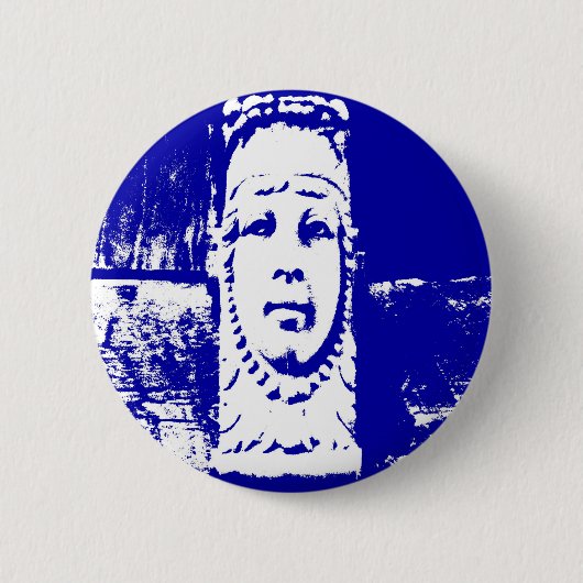 Blauwe en witte dame Face Ronde Button 5,7 Cm (Voorkant)