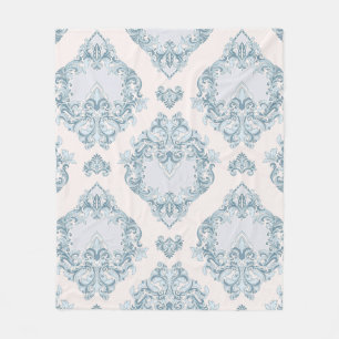 Blauwe en witte damesbloem fleece deken
