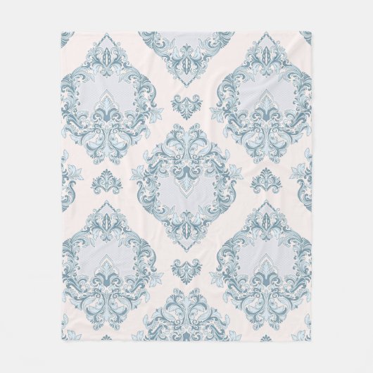 Blauwe en witte damesbloem fleece deken (Voorkant)