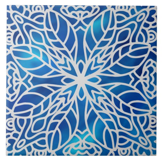 blauwe en witte decoratieve keramische tegel tegeltje (Voorkant)